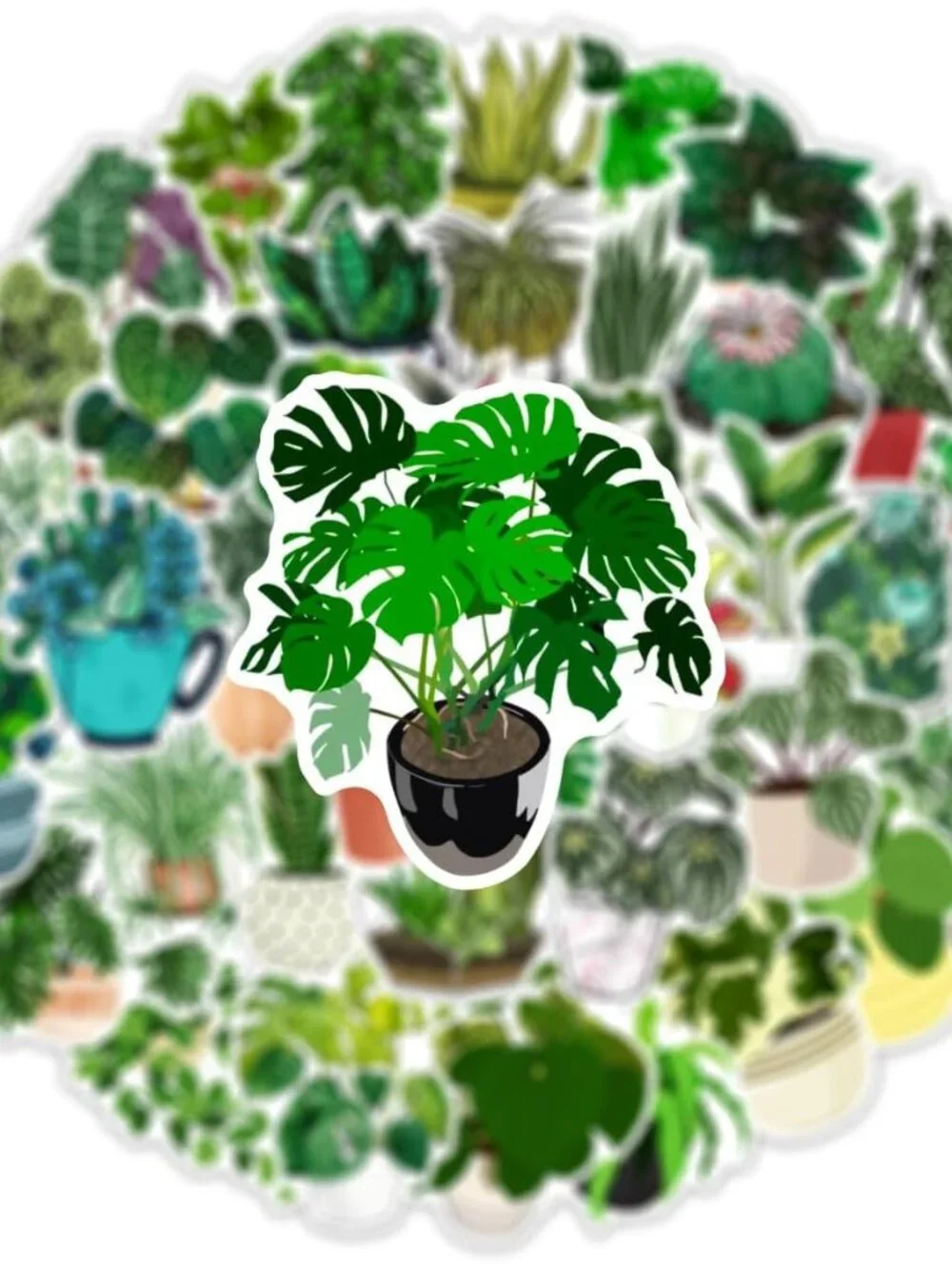 50 Pcs Green Plants Stickers Potted Plant Floral Sticker for Laptops Water Bottl
